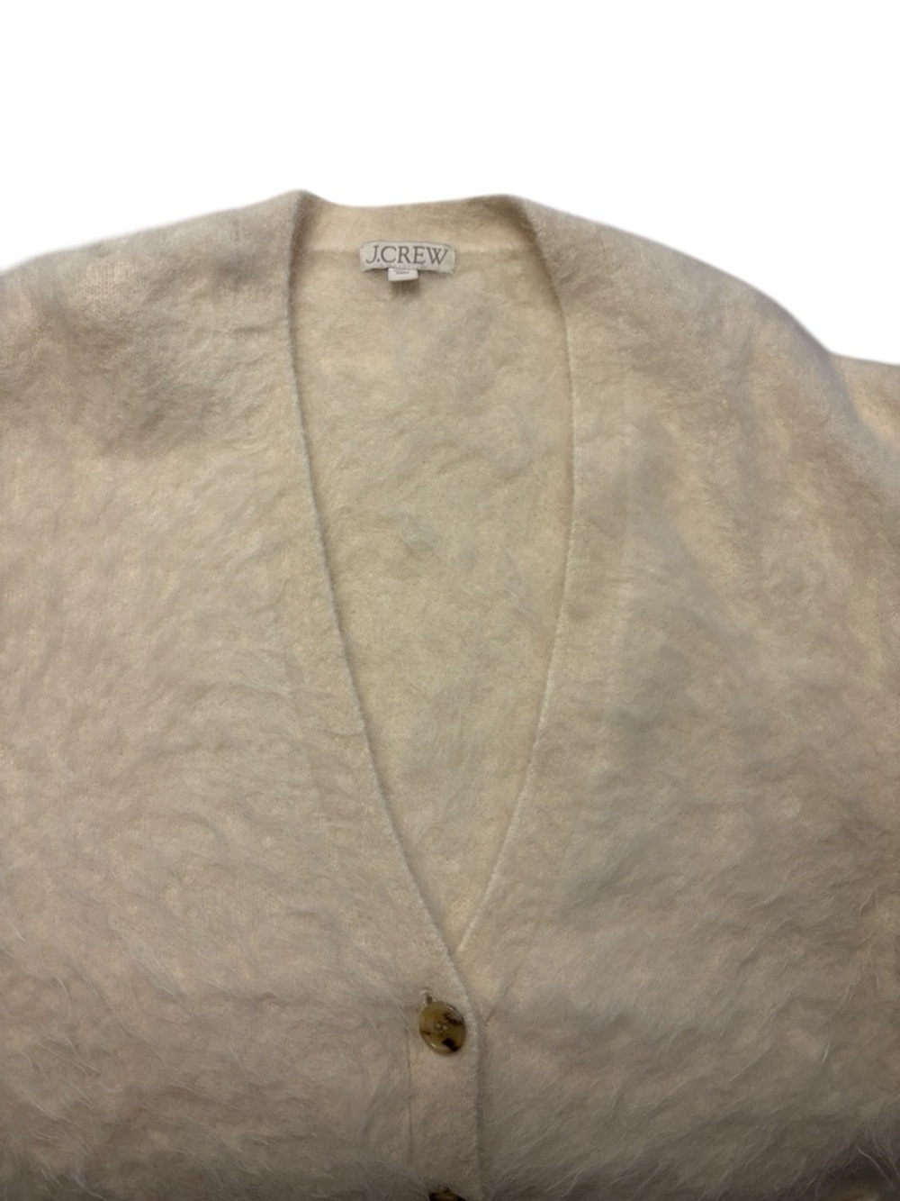 J. Crew V-Neck Cardigan Sweater Size L Cream Oversized Plush Yarn Alpaca Cozy - Picture 4 of 8
